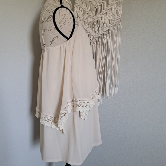 NWOT, Tiered Cream Dress w/ Crochet Accent - Picture 8 of 10